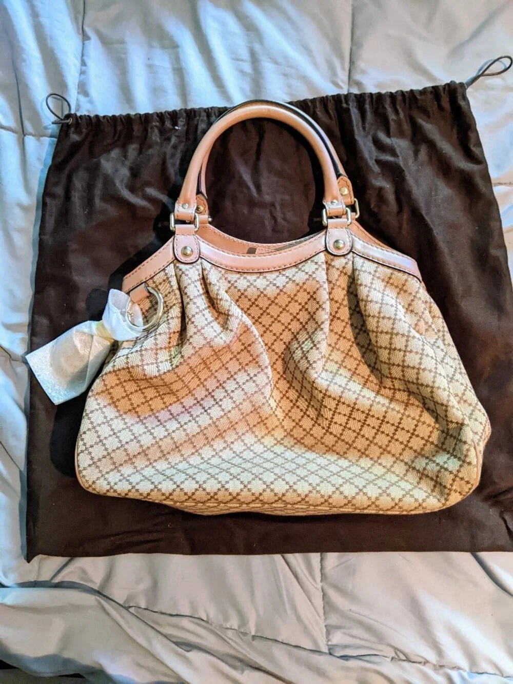 New Authentic Gucci Beige Diamante Medium Sukey Tote Canvas Leather Powder Pink